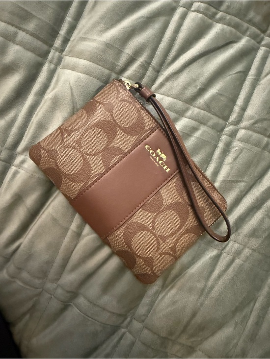 Coach Handbags - Coach Brown Signature Canvas Wristlet with Leather Strap